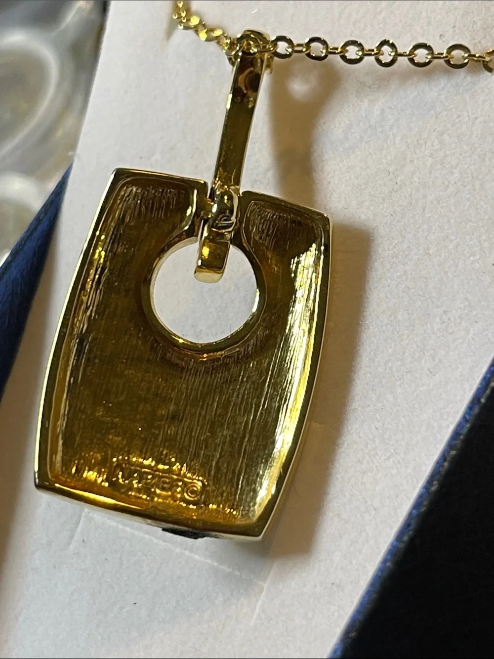 Napier Cream Enamel Long Square Gold Tone Pendant Necklace
